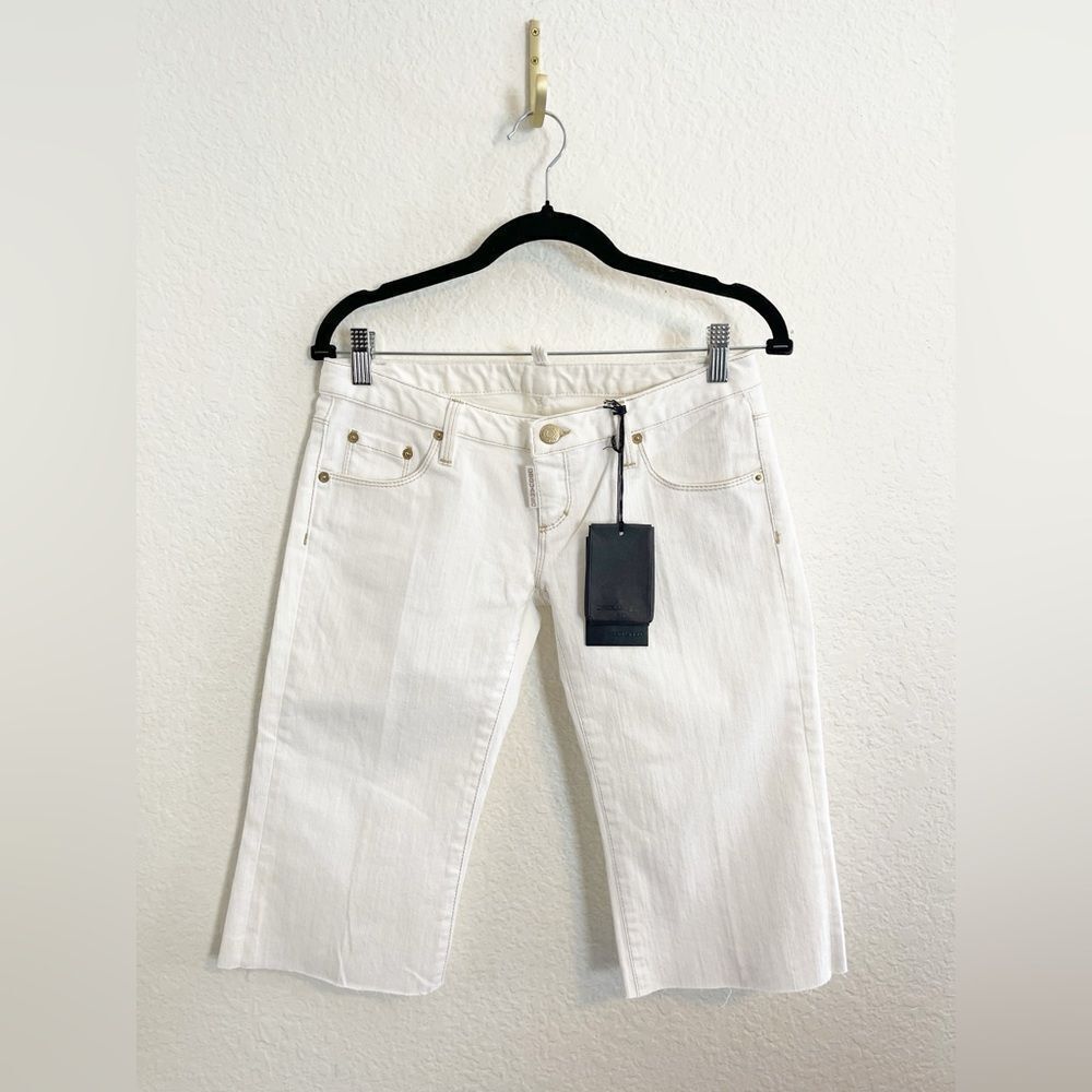 DSQUARED White Denim Bermuda shorts with gold embroidered pocket NWT  40